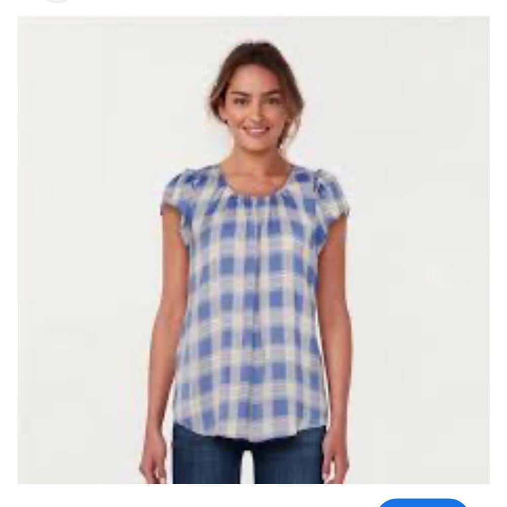 NWT LC Lauren Conrad Plaid Cap Sleeve Blouse Blue White Size XS